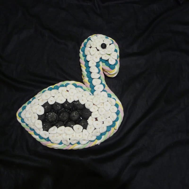 Gâteau de bonbons en forme de cygne blanc