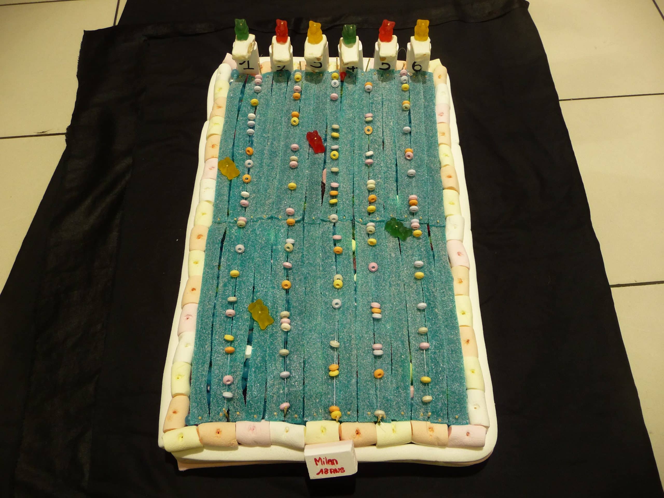 Gâteau de bonbons en forme de piscine olympique